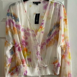 Brand New INC Rainbow Tie Dye Meadow Blouse Lg